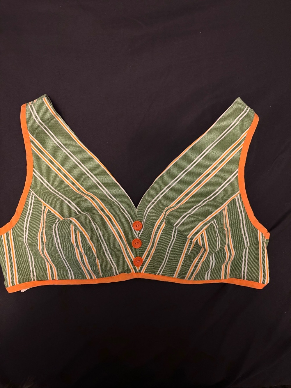 Green & Orange Striped Knit Crop Top